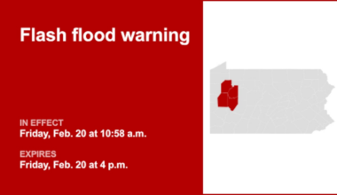 Update: Flash flood warning in place for part of Pennsylvania until early Friday evening