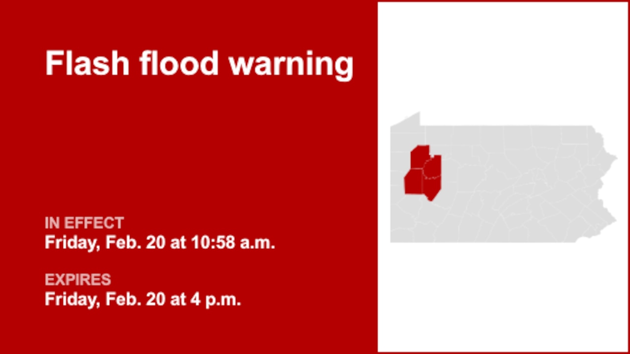 Update: Flash flood warning in place for part of Pennsylvania until early Friday evening