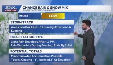 Increasing clouds late; chance of light rain/snow mix Sunday in south-central Pennsylvania