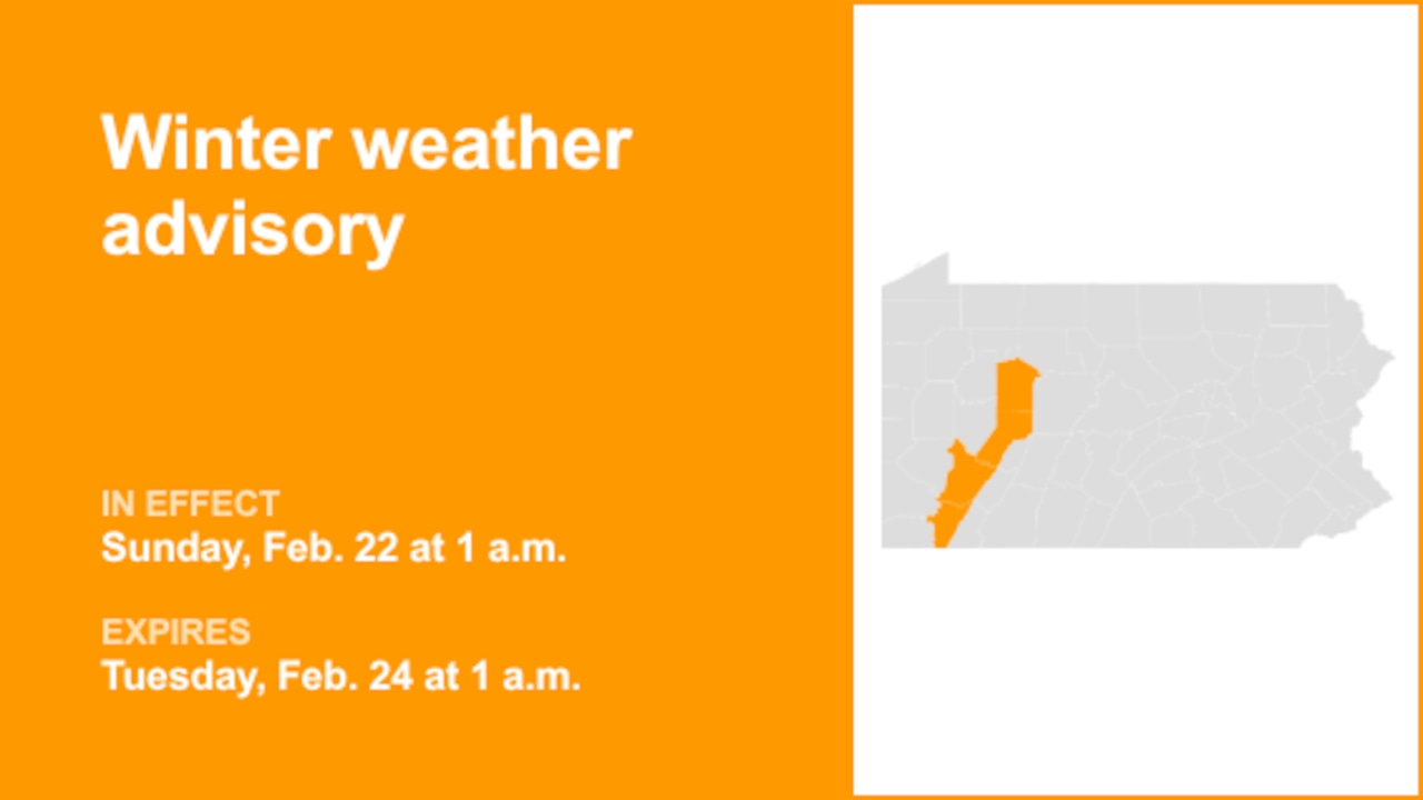 Winter weather advisory for part of Pennsylvania from Sunday to Tuesday – could see 5 inches of snow