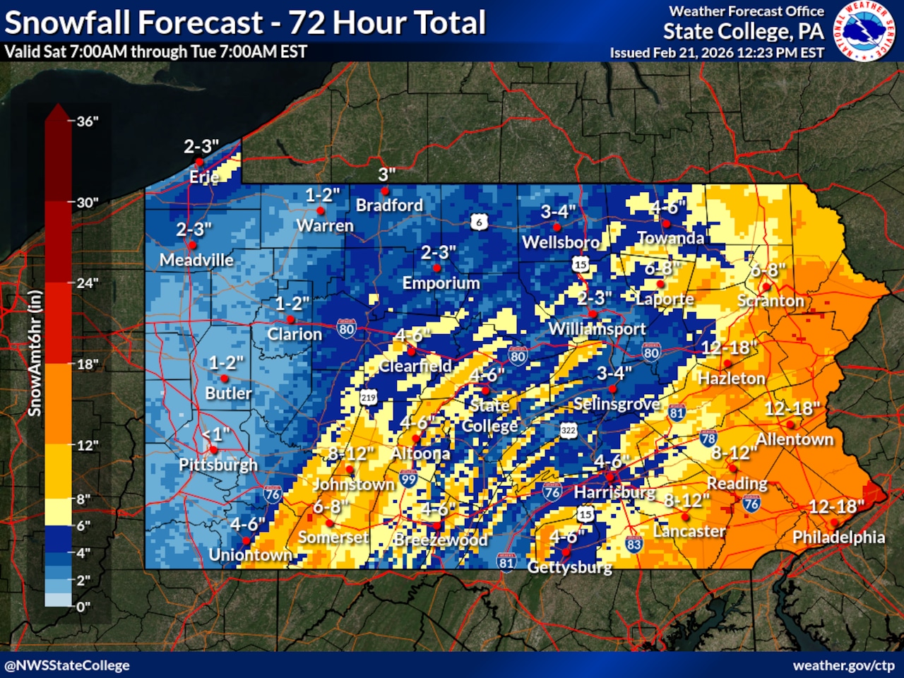 National Weather Service forecasts heavy snow throughout Pa. this weekend