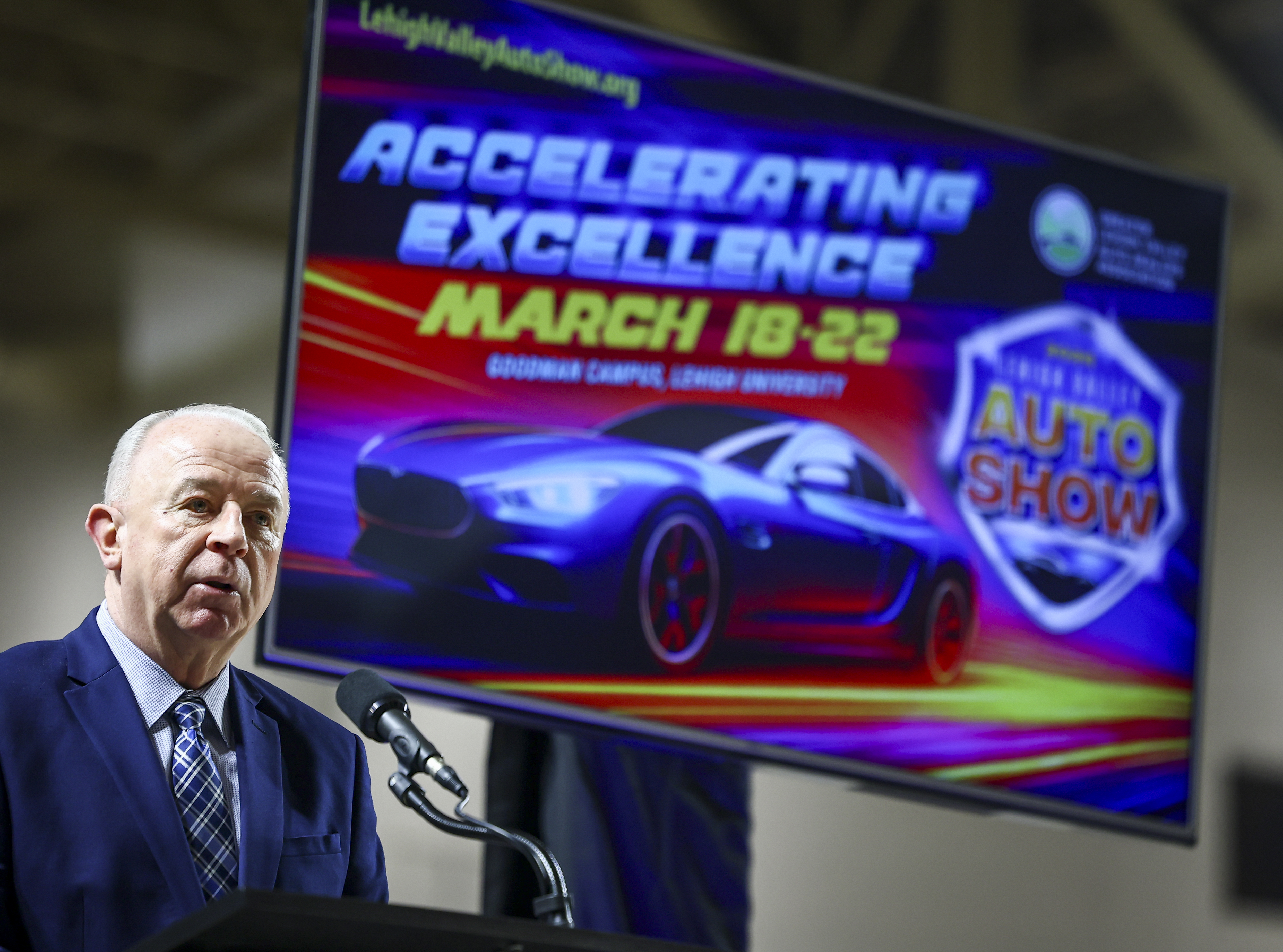 Dan Moyer, Executive Director, Greater Lehigh Valley Auto Dealers Association addresses the media a Lehigh Valley Auto Show preview Tuesday, Feb. 17, 2026, at Stabler Athletic & Convocation Center in Bethlehem. The show runs March 18-22 in and around Stabler on the Murray H. Goodman Campus of Lehigh University.
