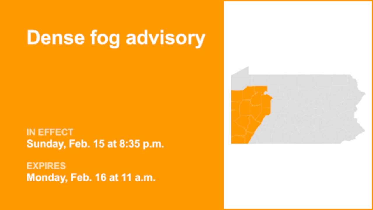 Part of Pennsylvania under a dense fog advisory until Monday midday – quarter mile visibility
