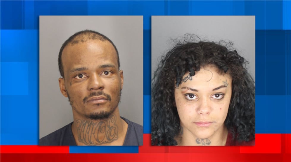 Mugshots of Jowuan Shorter, left, and Kylee Berry, both charged with human trafficking after...