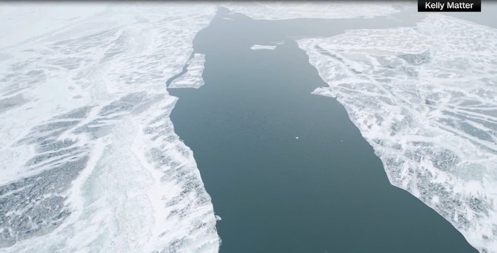 Drone footage of ice crack