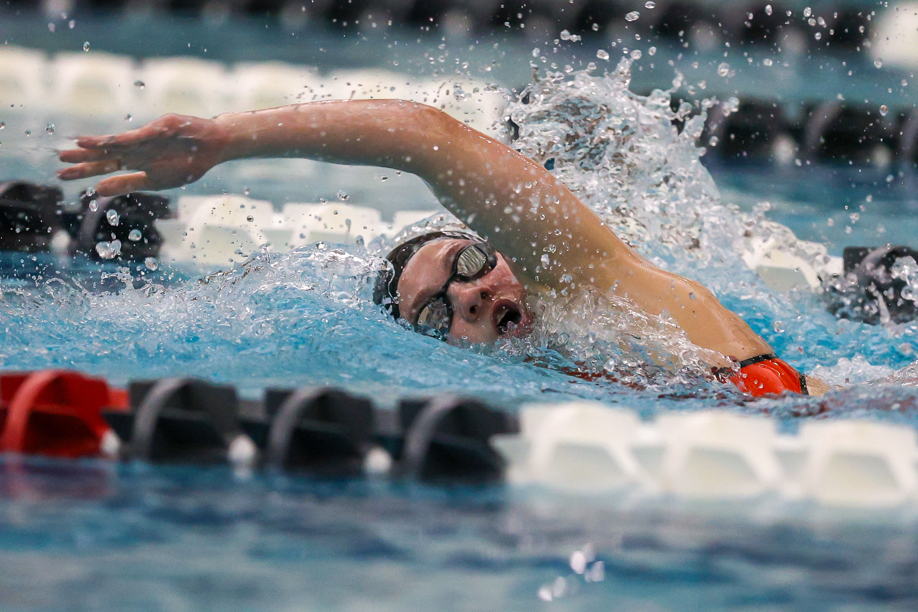 Dallas’ Locklynn Bienkowski swims the freestyle leg of the 200...