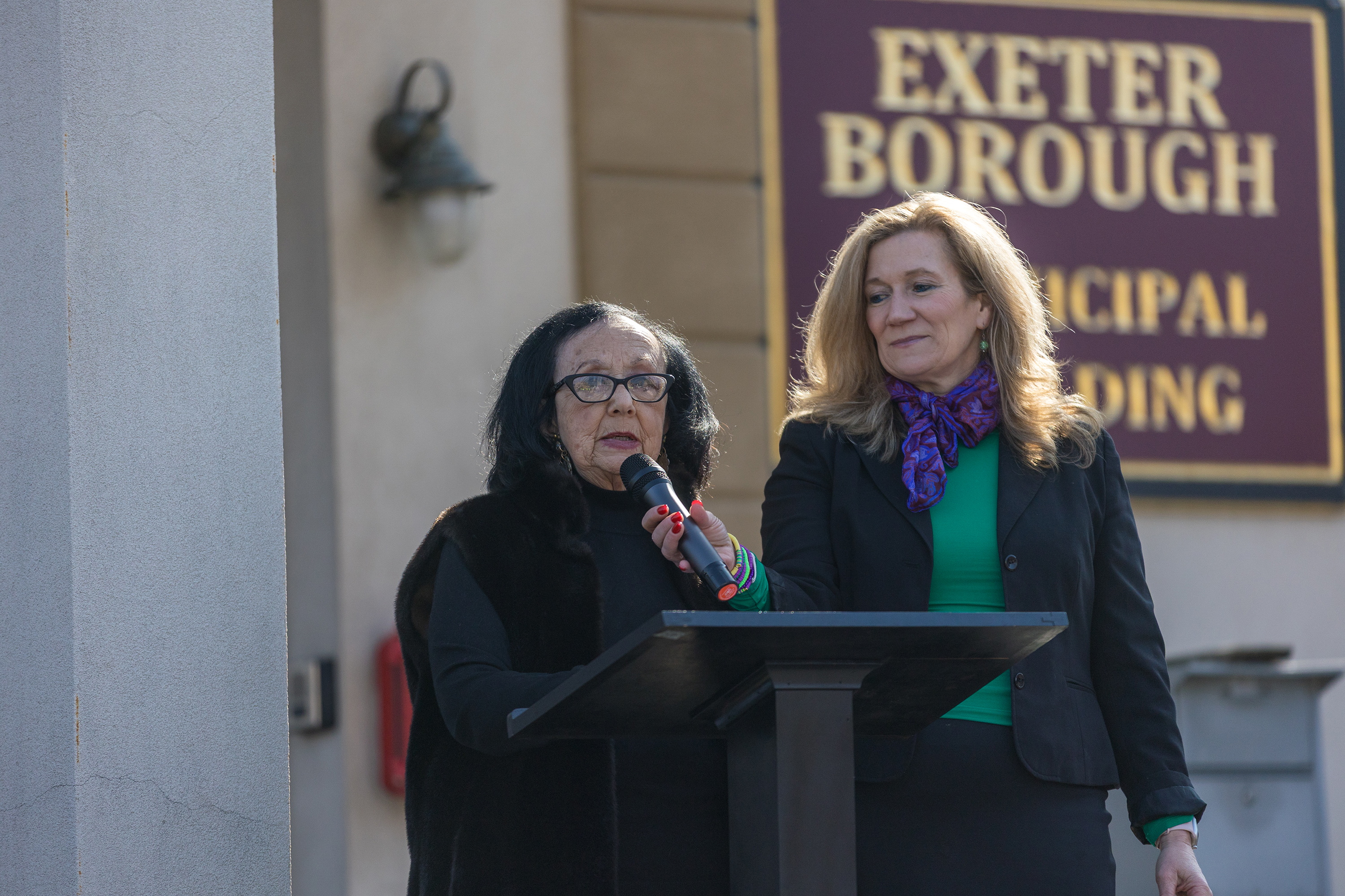 Exeter Borough mayor Denise Adams speaks during the groundbreaking of...