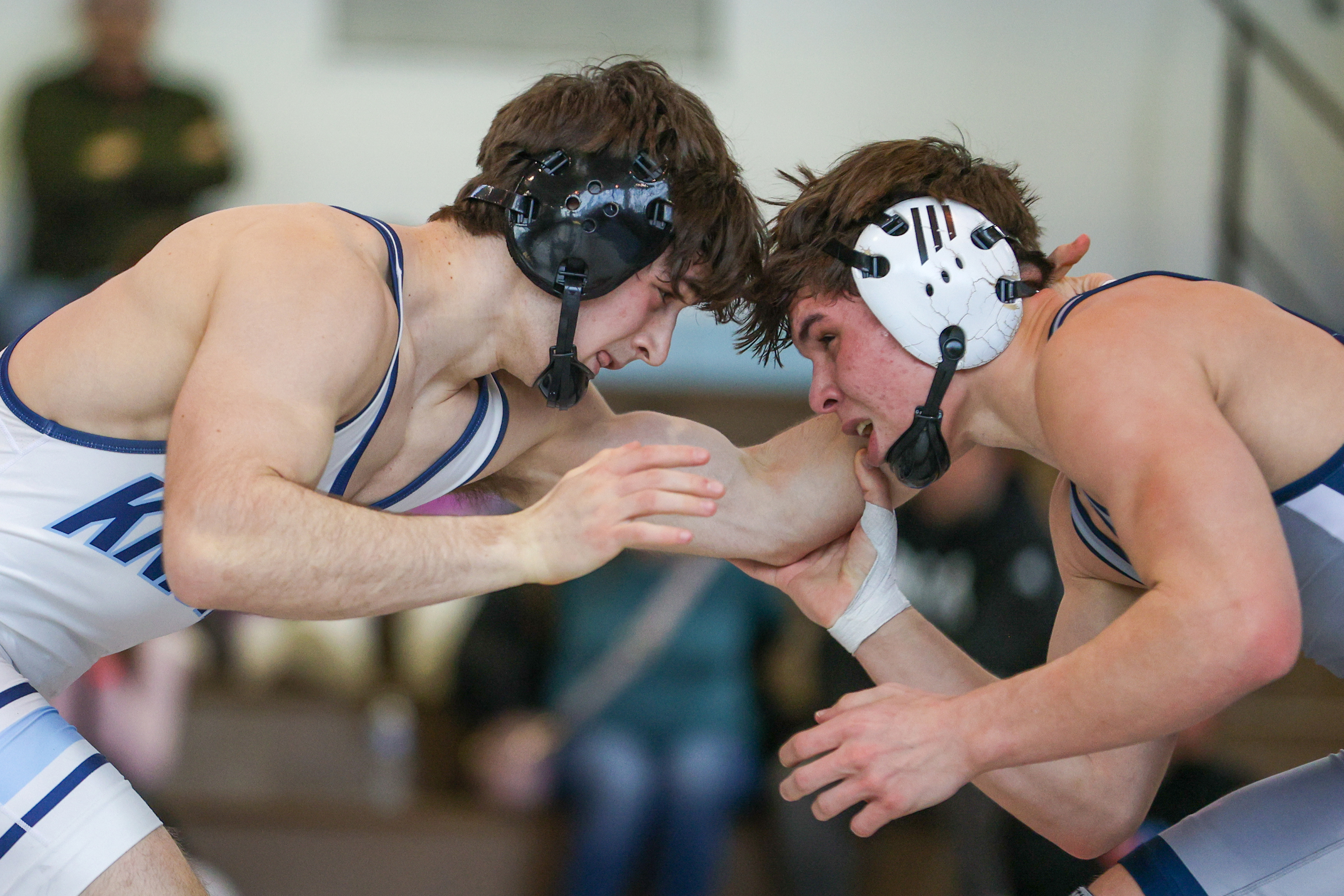 Wyoming Seminary’s Michael Turi grabs Blair Academy’s Ben Koch during...