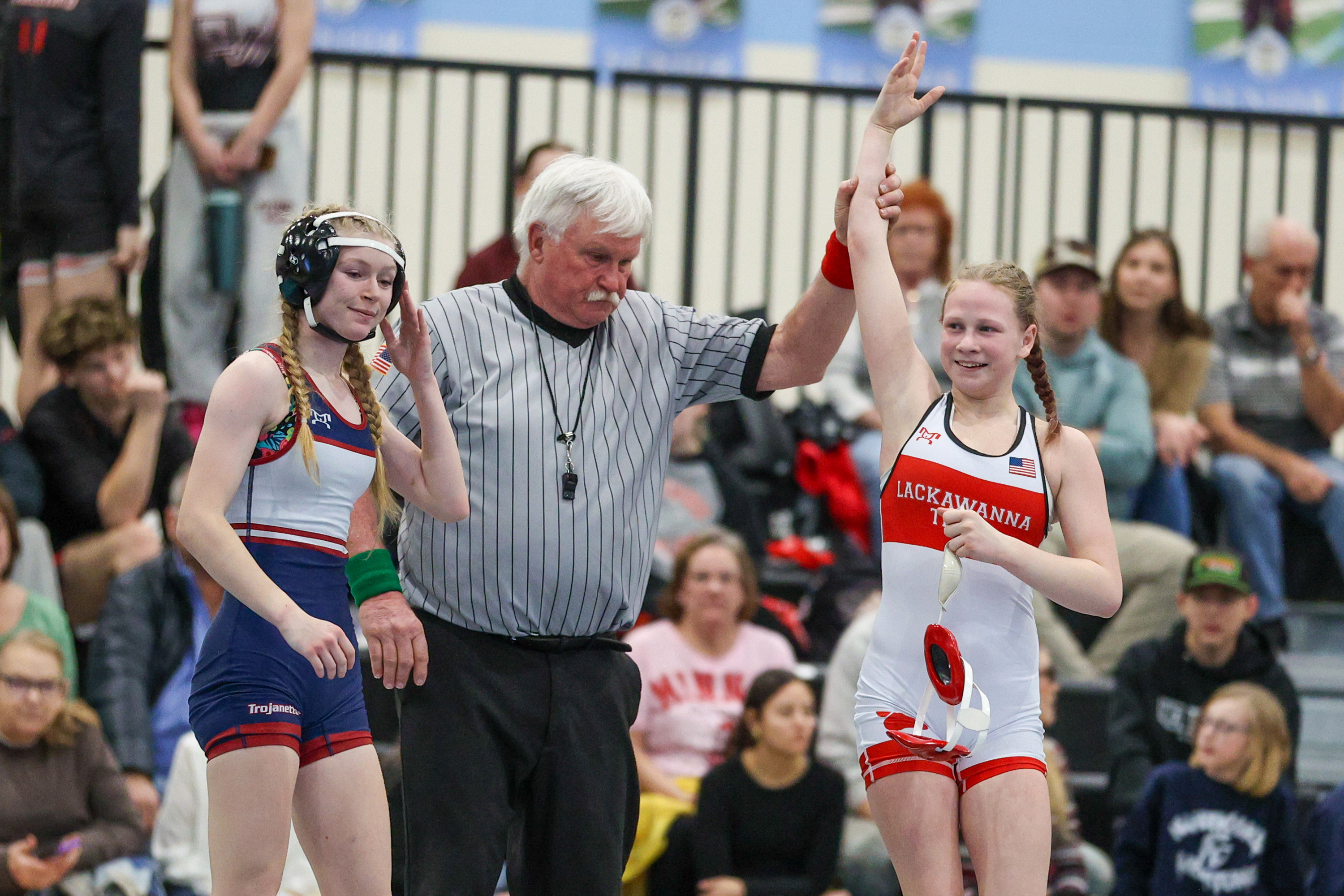 Lackawanna Trail’s Cidney Schaffer is crowned the winner during the...