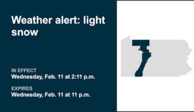 Update: Be prepared for light snow in part of Pennsylvania until Wednesday night