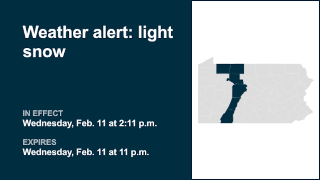 Update: Be prepared for light snow in part of Pennsylvania until Wednesday night