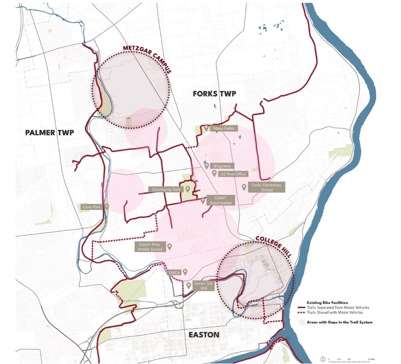 Map of Easton, Forks Township Trails