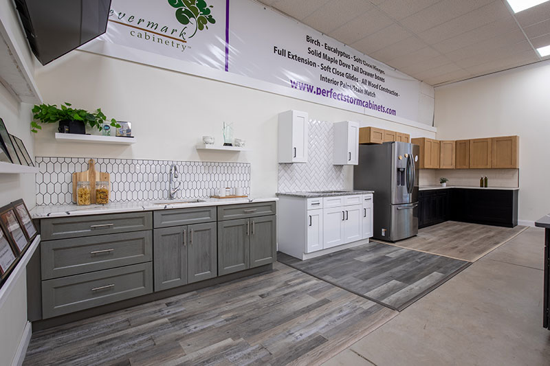 A model kitchen on display at Perfect Storm Kitchen & Bath in Pittston Twp., PA.