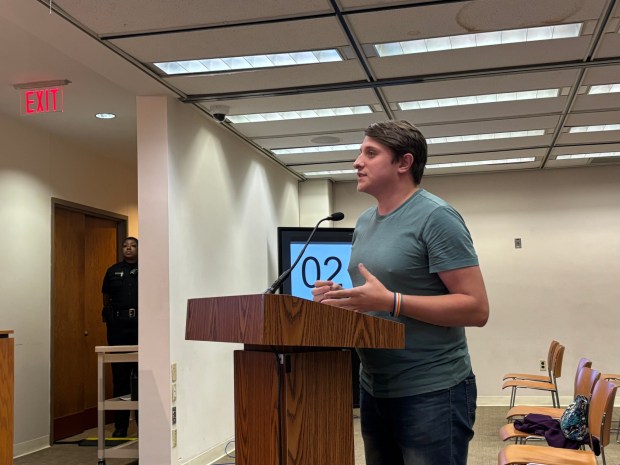 Upper Darby Councilman Kyle McIntyre speaking recently to Delaware County Council. (KATHLEEN E. CAREY - DAILY TIMES)
