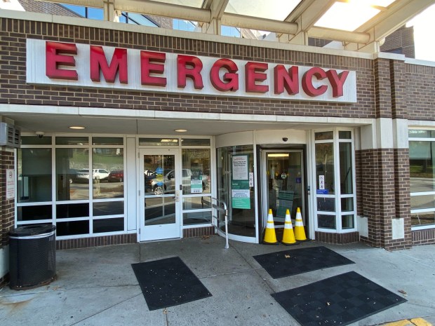 The closed emergency room at Delaware County Memorial Hospital in November 2022. Upper Darby says the building's deteriorating condition has rendered it a threat to anyone who might enter it, including emergency responders. (PETE BANNAN-DAILY TIMES)