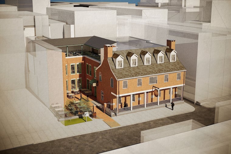 A rendering of Tun Tavern, planned by a foundation for what is now a parking lot on Second Street in Old City.