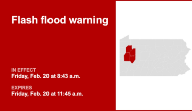 Flash flood warning issued for part of Pennsylvania until Friday midday