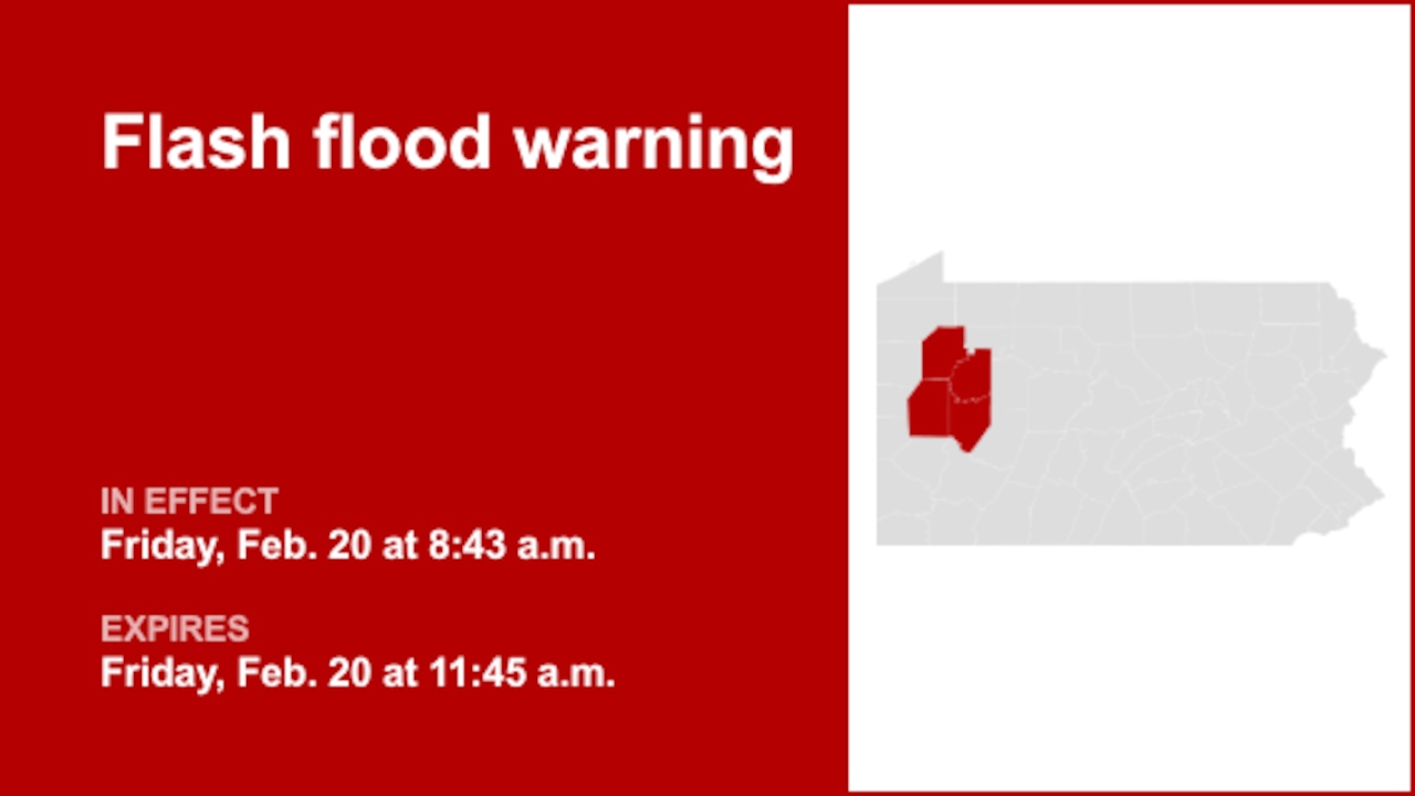 Flash flood warning issued for part of Pennsylvania until Friday midday