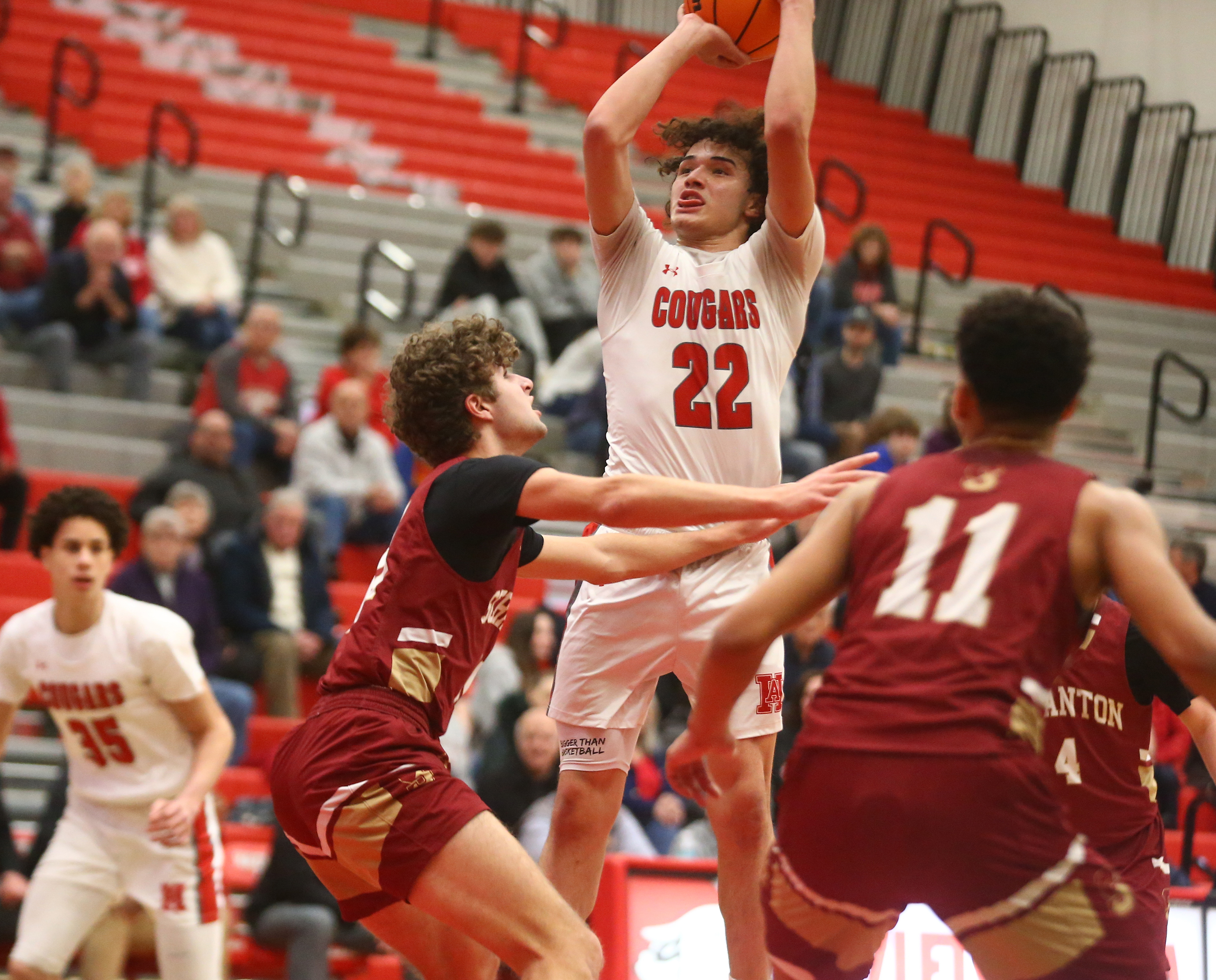 Hazleton Area’s Kendrick Ortiz (22) shoots against Scranton in a...