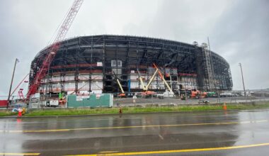 Graffiti and other vandalism has slowed construction at Highmark Stadium.