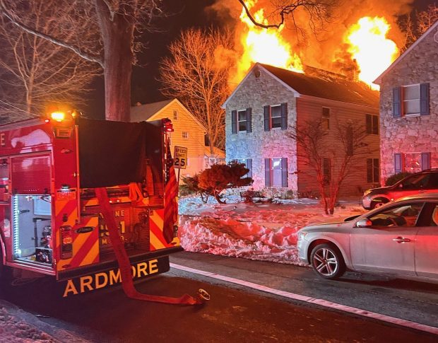 Crews worked for an hour before bringing the blaze under control. (COURTESY OF MERION FIRE COMPANY OF ARDMORE)