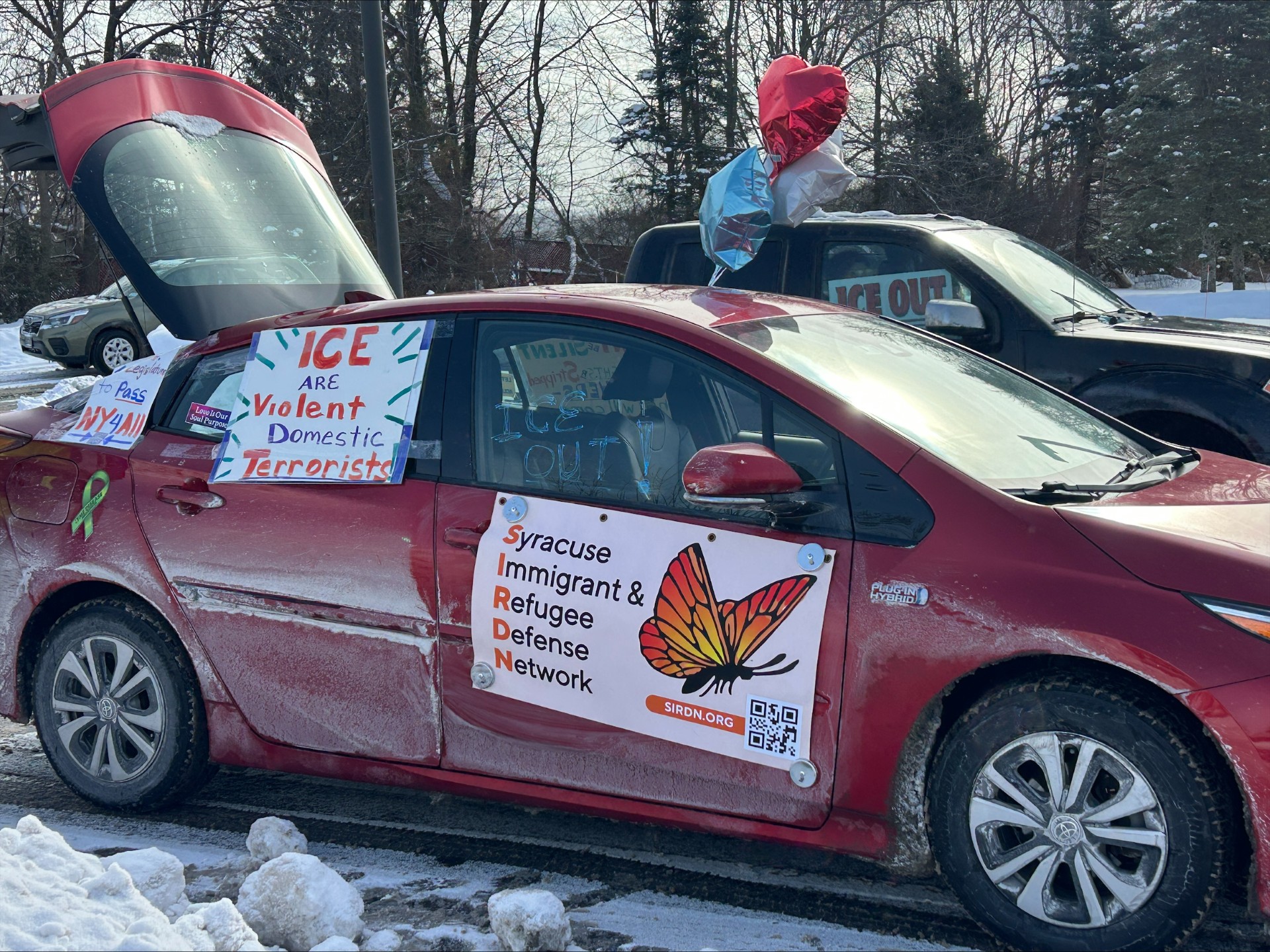 Around 70 vehicles joined an anti-ICE caravan protest on Erie Boulevard in DeWitt on Saturday, Jan. 31, 2026.