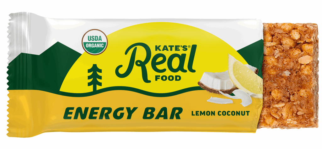 Close-up of Kate’s Real Food bar with wholesome ingredients