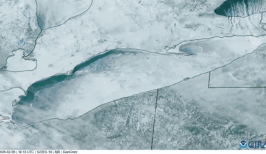 An 80-mile crack splits Lake Erie’s ice as the lake nears a rare milestone