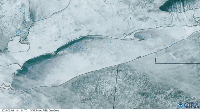 An 80-mile crack splits Lake Erie’s ice as the lake nears a rare milestone