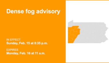 Dense fog advisory active for part of Pennsylvania until Monday midday – 1/4 mile visibility