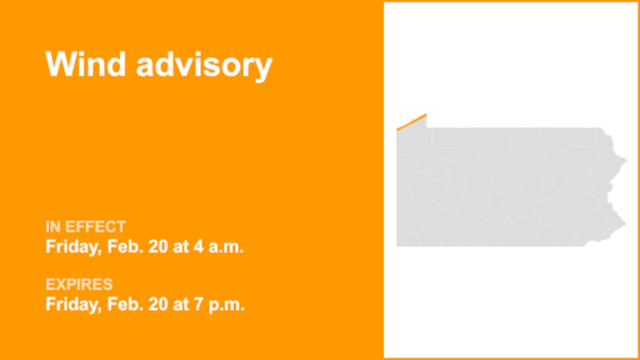 Northern Erie under a wind advisory until Friday evening – gusts as high as 45 mph