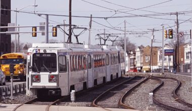 A Sharon Hill trolley - now known as the D2 - on a siding near the 69th Street Terminal in Upper Darby. The route, along with its counterpart, the D1, or Media trolley will have longer trips next week after a safety upgrade to the signal system.
