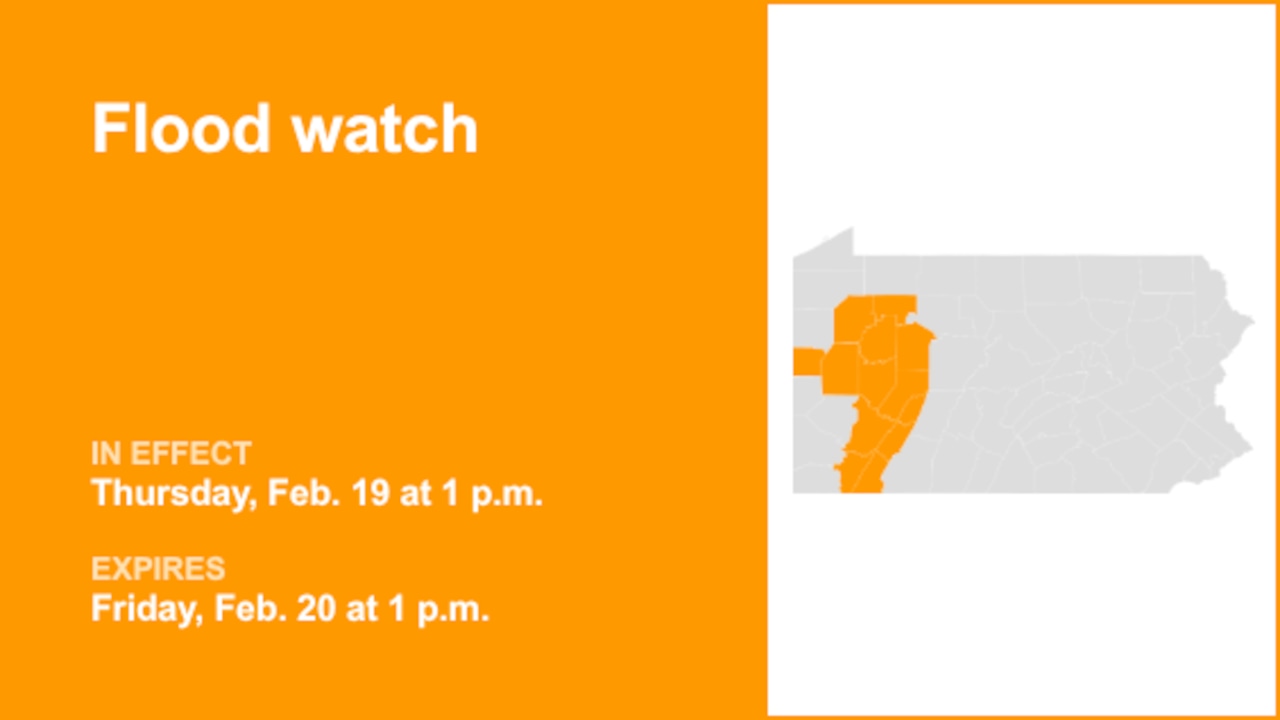 Flood watch affecting part of Pennsylvania until Friday afternoon