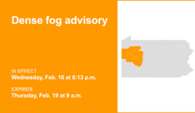 Dense fog advisory for part of Pennsylvania until Thursday morning – visibility as low as 1/4 mile