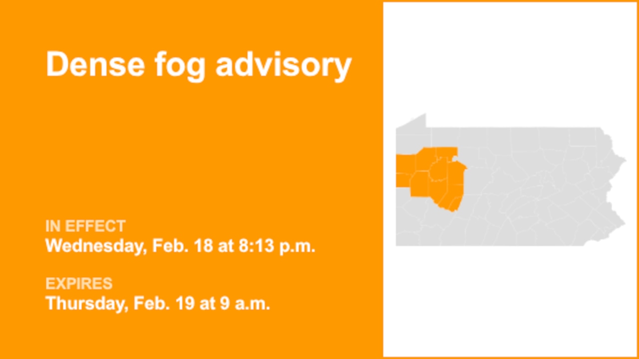 Dense fog advisory for part of Pennsylvania until Thursday morning – visibility as low as 1/4 mile