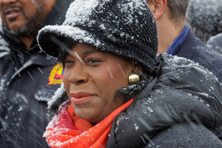 Philadelphia Mayor Cherelle Parker during a snowstorm in January 2024. On Wednesday, she acknowledged residents' frustrations over the city's snow cleanup. “We don’t promise to be perfect, Philadelphia,” she said. “We promise to go to war with the status quo and to fix things, to be doers. … We’re going to continue doing everything that we can to make sure all of this work is done.”