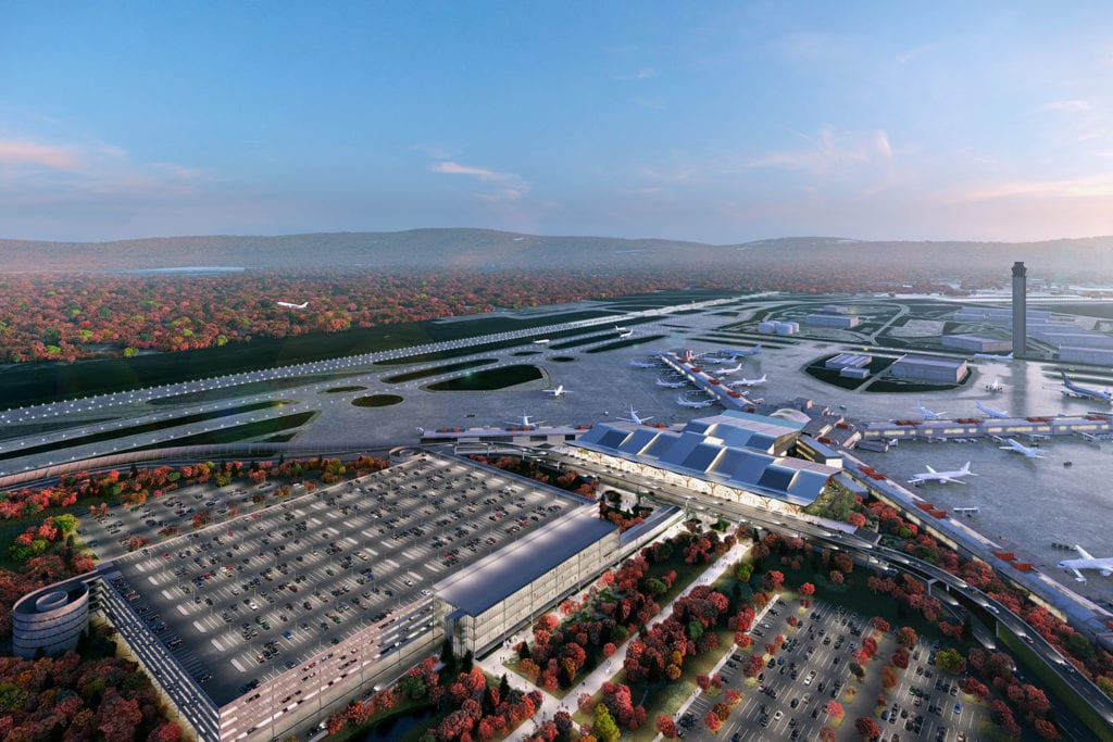 Aerial view of the newly modernized Pittsburgh Airport