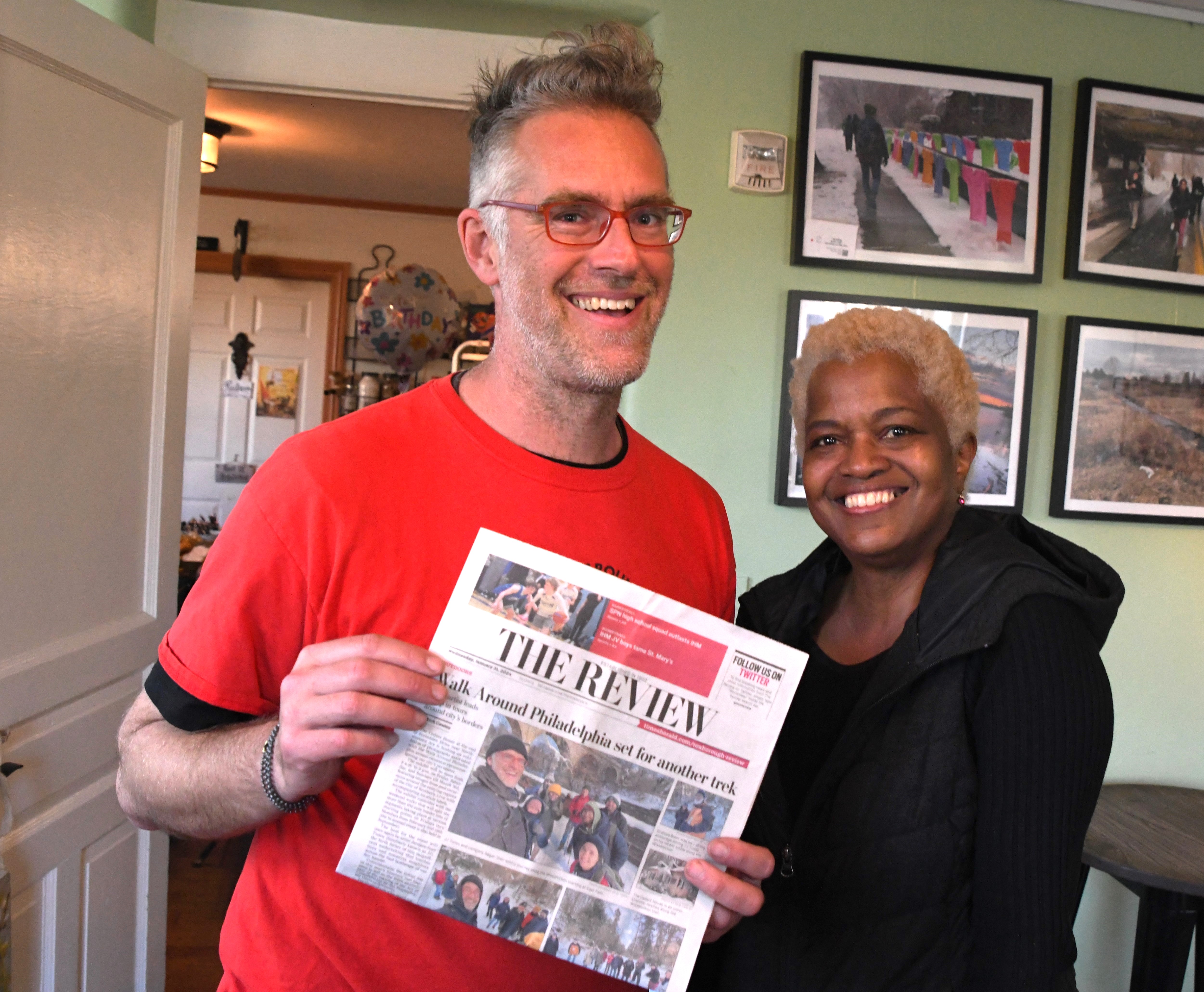 JJ Tiziou, with hiker Terri, was excited about Review coverage...