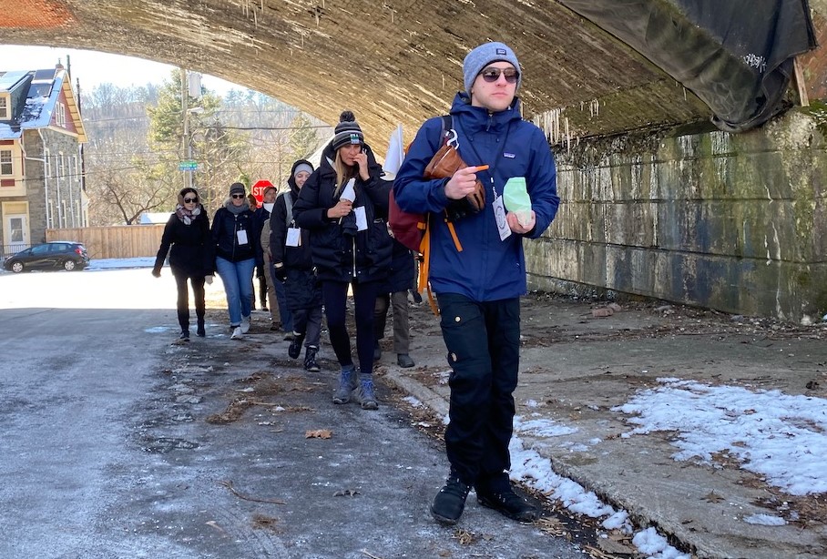 Hikers, like these at the foot of Shawmont Ave. in...