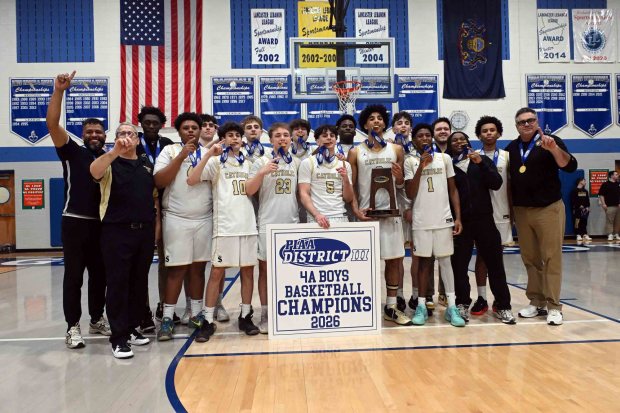 The Berks Catholic Saints are the District 3 Class 4A champions on Friday, Feb. 27, 2026, at Garden Spot High School in New Holland. (BILL UHRICH/READING EAGLE)