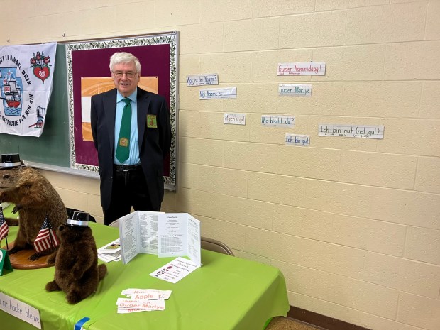 Pennsylvania German Zammelaaf co-chair Warren Wenger, of Groundhog Lodge #12, helped participants to speak PA German at the Groundhog Lodge for Youth event on Jan. 31. (Photo courtesy of Mary Laub)