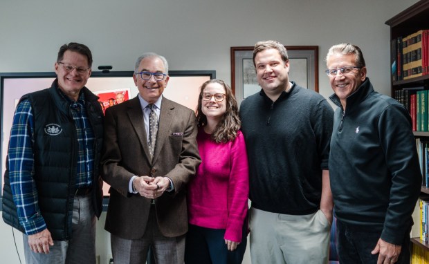 State Rep. Tim Twardzik, Michael Barkann, Mary Kathleen O'Connor, James O'Connor and Ed Wallace at O'Connor Law in Frackville, pictured Monday, Feb. 16, 2026. (MATTHEW PERSCHALL/MULTIMEDIA EDITOR)