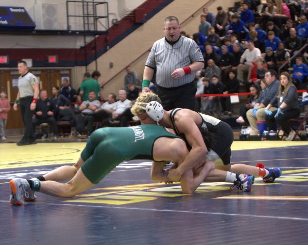 Mahanoy Area's Arturo Reyes wrestles at the District 11 Individual Wrestling Championships at Liberty High School in Bethlehem on Saturday, Feb. 21, 2022. (RYAN SHARP/STAFF PHOTO)