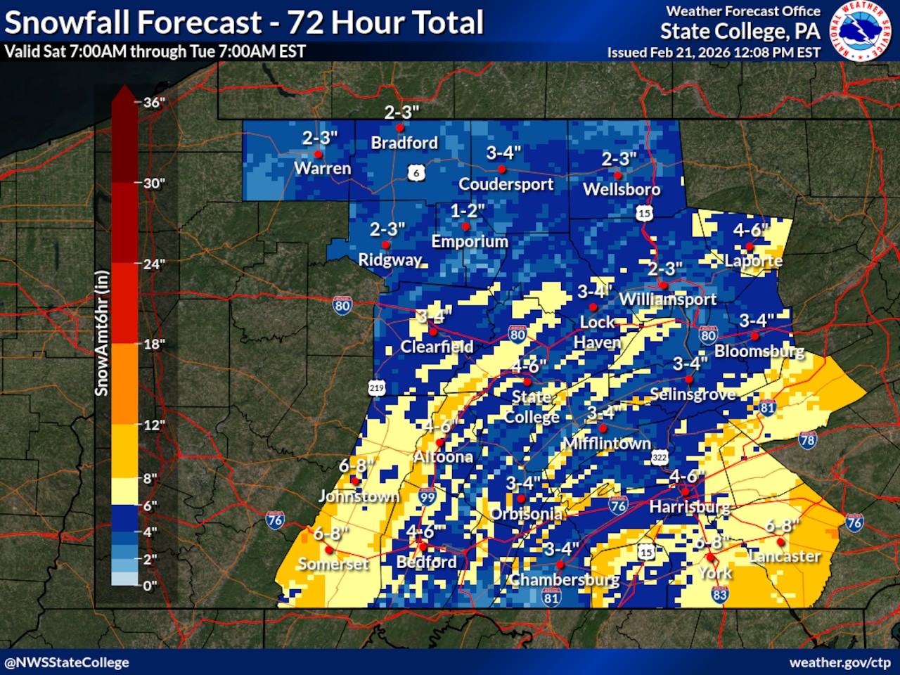 National Weather Service forecasts heavy snow throughout Pa. this weekend