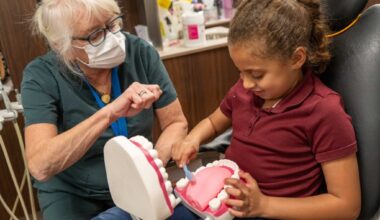 Public health hygienists at Wright Center educate kids about dental health