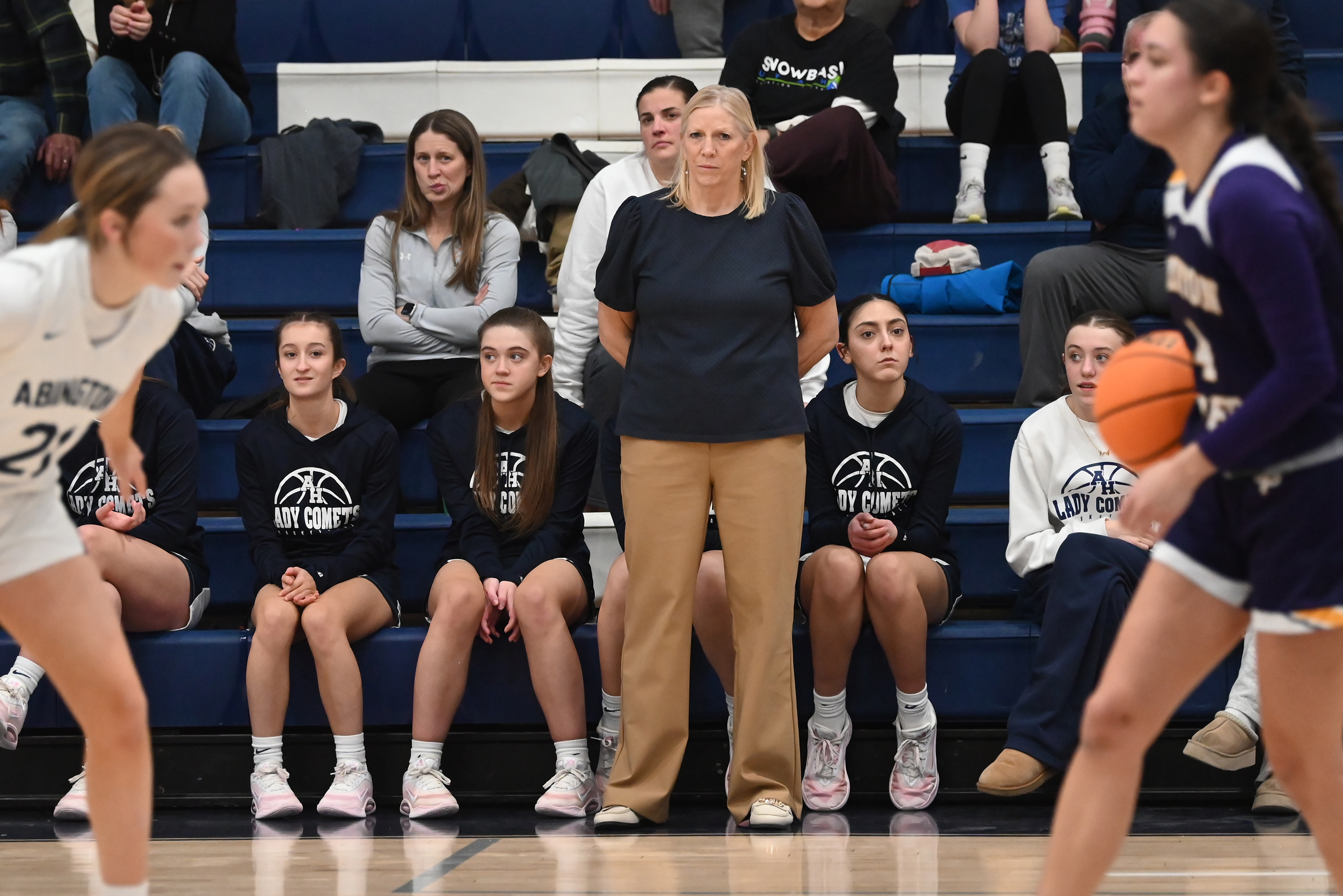 Abington Heights’ head coach Deanna Klingman watches the action during...