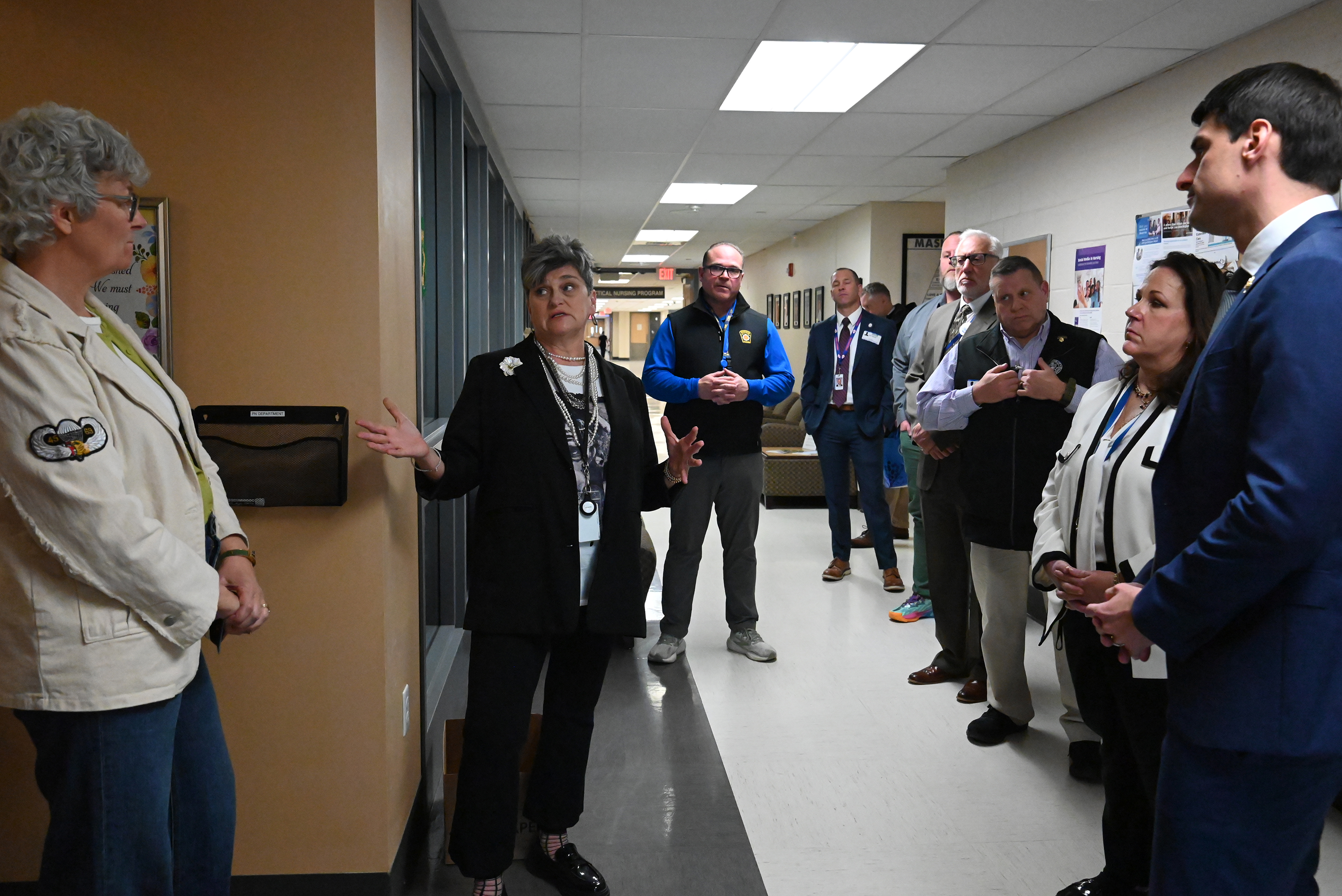 U.S. Rep. Rob Bresnahan speaks with the practical nursing program’s...