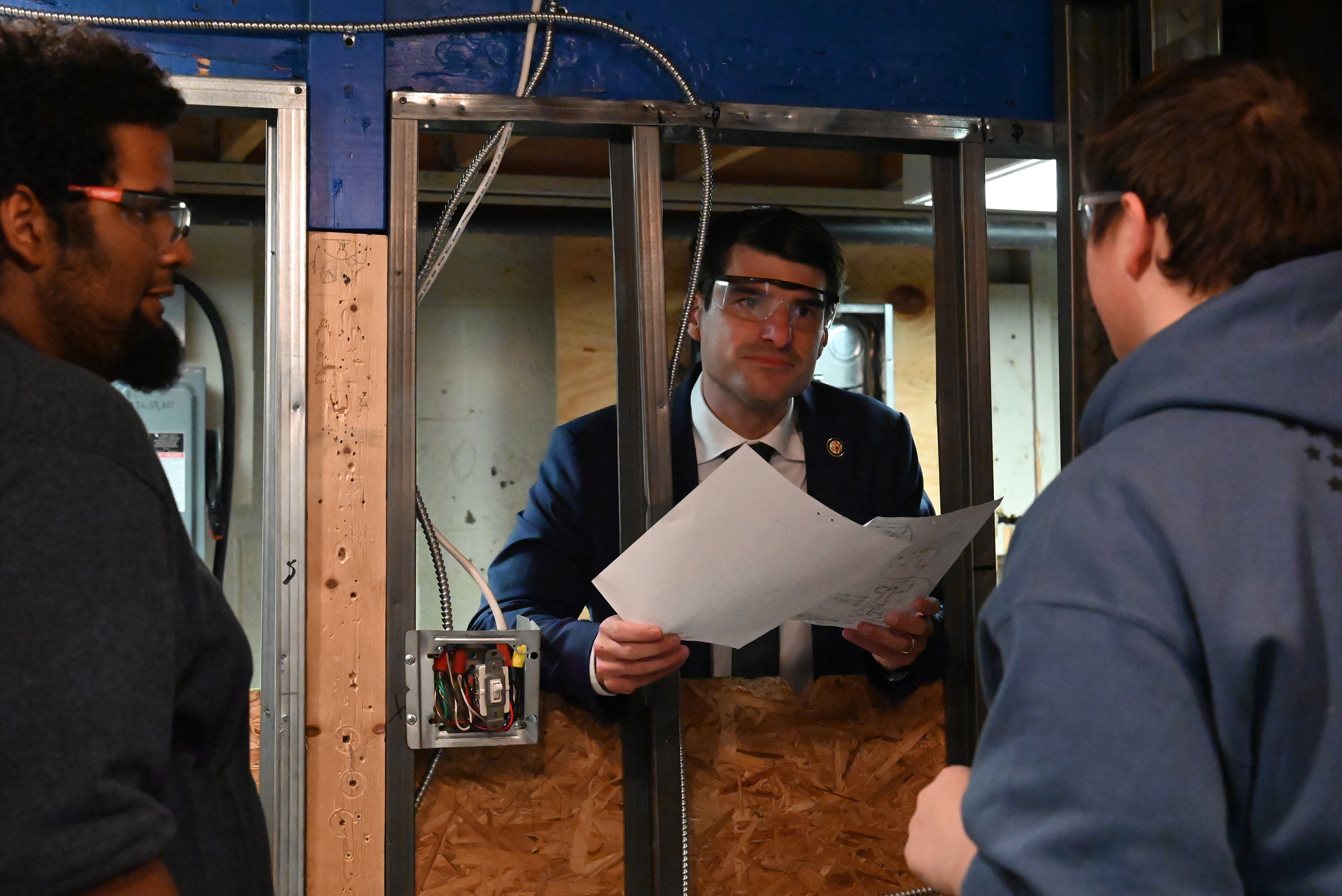 U.S. Rep. Rob Bresnahan talks to electrical students West Scranton...