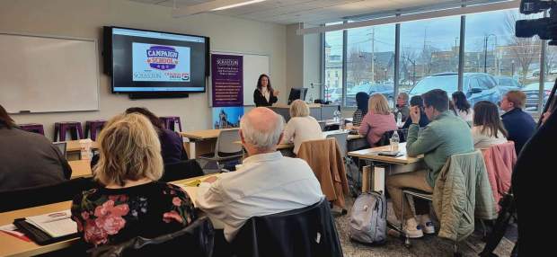 Larissa Cleary Valonis speaking at Campaign School on Saturday, Feb. 21, 2026 at the University of Scranton. (GERI GIBBONS/STAFF PHOTO)