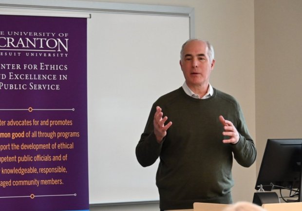Former U.S. Sen. Bob Casey spoke at Campaign School on on Saturday, Feb. 21, 2026, at the University of Scranton. (GERI GIBBONS/STAFF PHOTO)